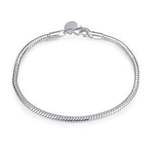 NEW Women's 3mm 925 Sterling Silver Snake‎ Chain Bracelet, Size 8"
